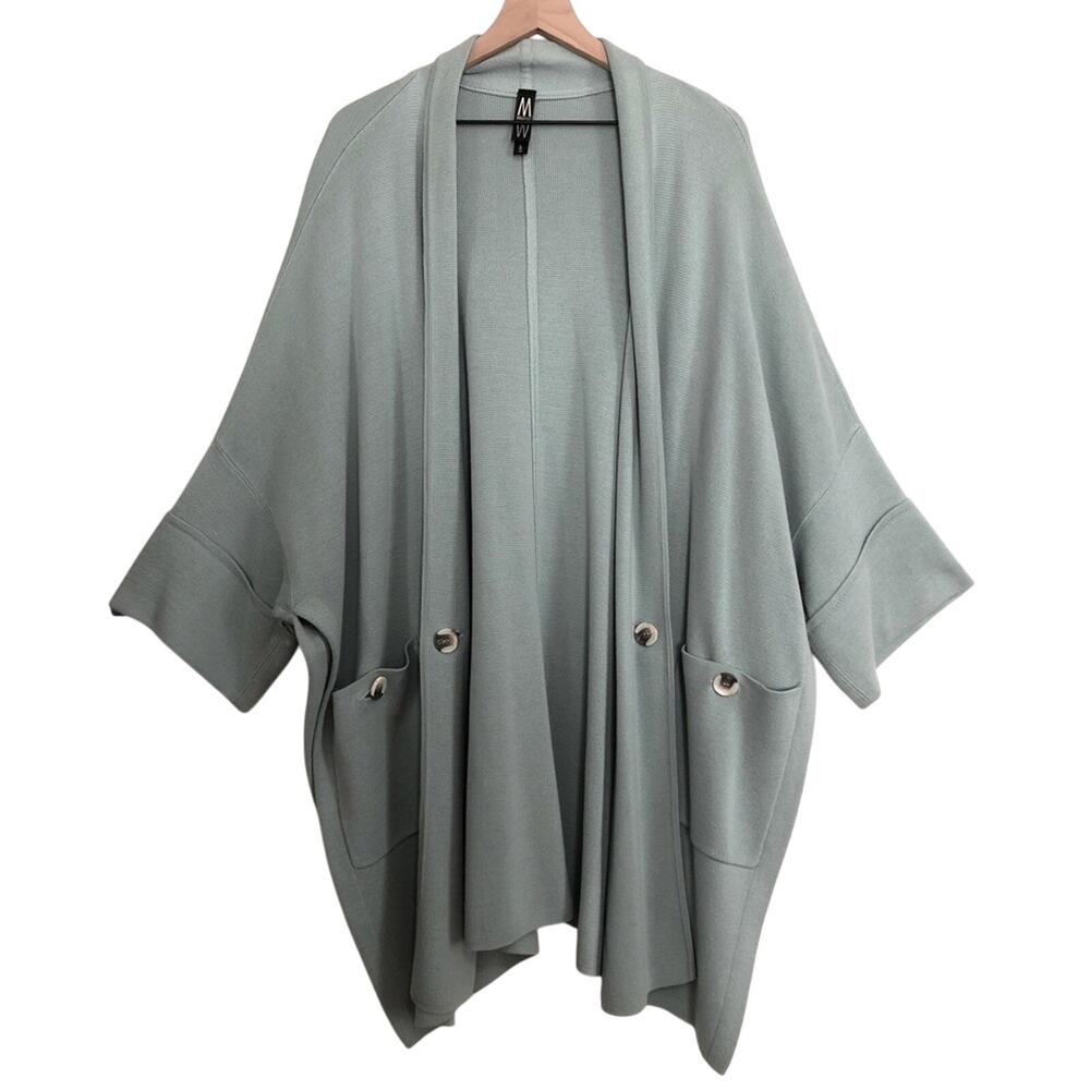 MarlaWynne Drama Kimono Knit Open Front Seafoam Green Blue Cardigan Sweater